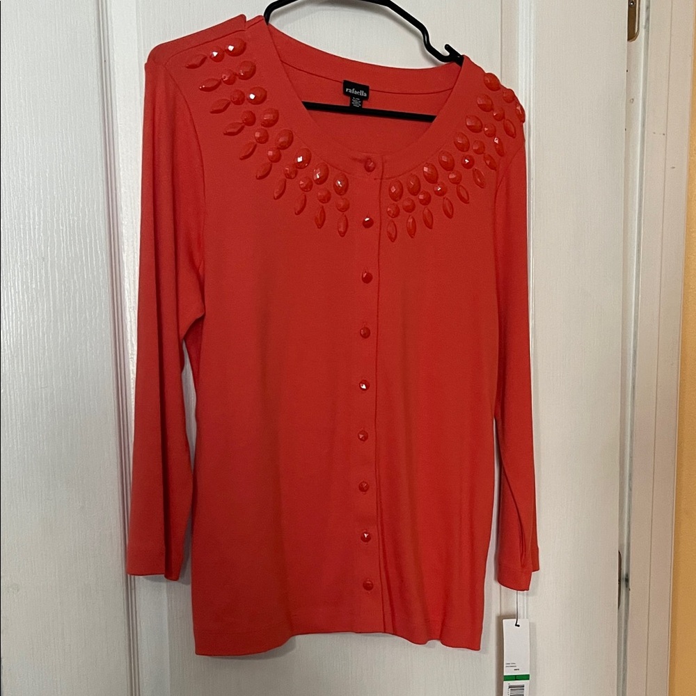 Rafaella Vibrant coral Embellished Cardigan